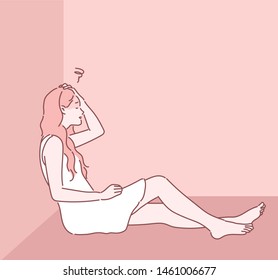 Woman with depression. Hand drawn style vector design illustrations.