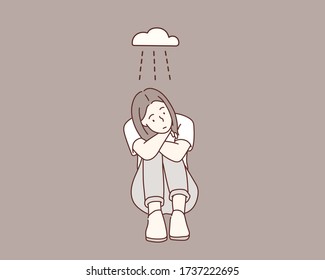 Woman with depression. Hand drawn style vector design illustrations.