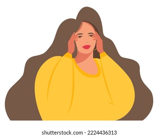 A woman with depression and various mental health problems. A sad young woman is crying and holding her head.