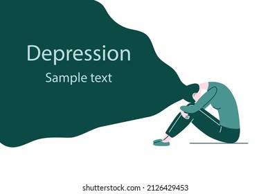 Woman in depression. Vector concept illustration in flat style.
