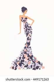 Woman design wearing a beautiful high fashion abstract dress