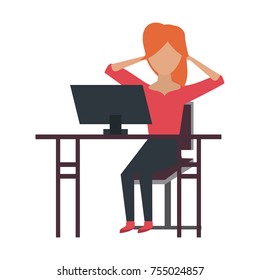 Woman with desk computer icon vector illustration graphic design