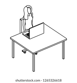 woman in the desk with laptop character