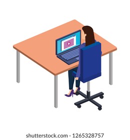 woman in the desk with laptop character