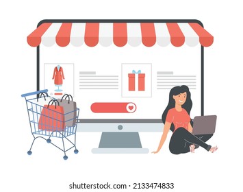 woman with desktop ecommerce technology
