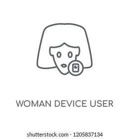 Woman Device User linear icon. Woman Device User concept stroke symbol design. Thin graphic elements vector illustration, outline pattern on a white background, eps 10.