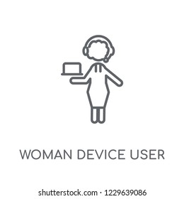 Woman Device User linear icon. Modern outline Woman Device User logo concept on white background from Ladies collection. Suitable for use on web apps, mobile apps and print media.