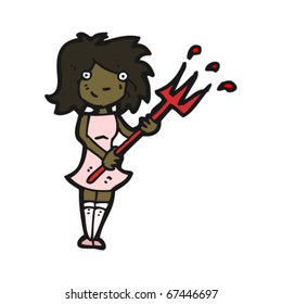 woman with devil fork cartoon