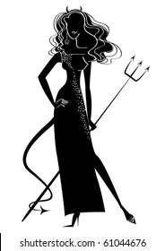 Woman devil on white. Vector black silhouette