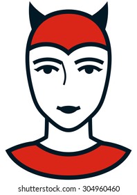 Woman devil satan face vector illustration tattoo pinup