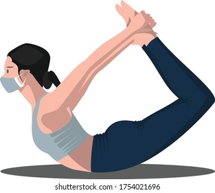 A woman did some fitness pose while using medical mask illustration