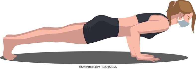 A woman did some fitness pose while using medical mask illustration