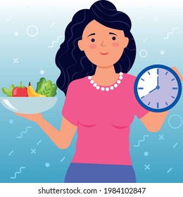 woman in diet healthy lifestyle intermittent fasting illustration