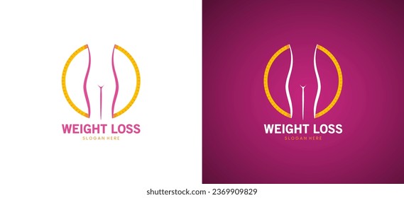 Woman diet logo design with measuring tape, weight loss vector illustration svg