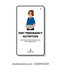 woman diet pregnancy nutrition vector. mother health, fresh care, salad motherhood woman diet pregnancy nutrition web flat cartoon illustration