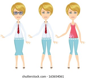 woman in different clothes