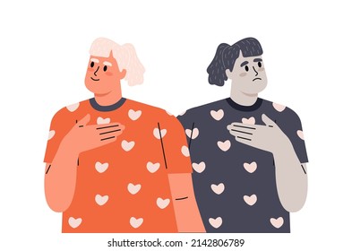 Woman with different emotions and bipolar disorder. The girl smiles and laughs and is sad or worried. Flat vector illustration isolated on white background
