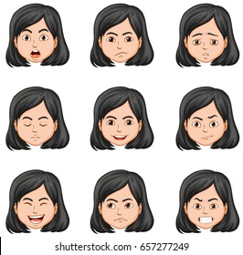 Woman and different facial expressions illustration