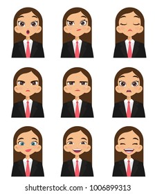 Woman with different facial expressions set