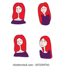 Woman with different facial expressions set