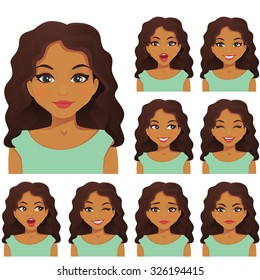 Woman With Different Facial Expressions Set 