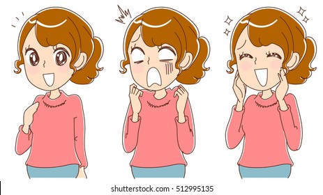 woman with different facial expressions set