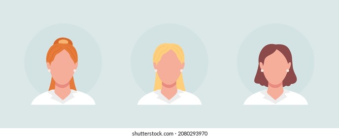 Woman with different hair color semi flat color vector character avatar set. Portrait from front view. Isolated modern cartoon style illustration for graphic design and animation pack