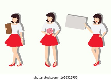 Woman in different pose. Creative idea design. Flat vector illustration for template, brochure or presentation.