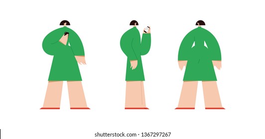 Woman in different positions.  Flat design style vector graphic illustration.