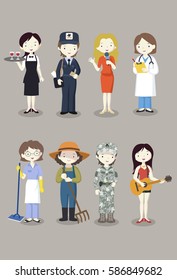 Woman with different profession set 2 - Doctor, Farmer, Soldier and more