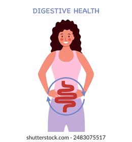 Mujer con concepto de salud digestiva. Sistema digestivo sano.