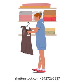 Woman Diligently Treats And Removes Stains From Her Dress, Exemplifying Meticulous Care For Her Clothes To Maintain Their Pristine Condition And Enhance Longevity. Cartoon People Vector Illustration