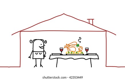 Woman & dinner at home