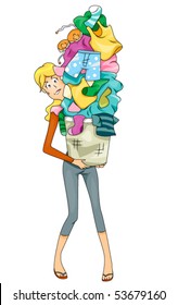 Woman with Dirty Clothes for Laundry - Vector