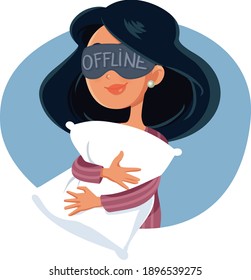 Woman Disconnected from the Internet Ready to Sleep. Funny girl trying to relax disconnecting from all technology
