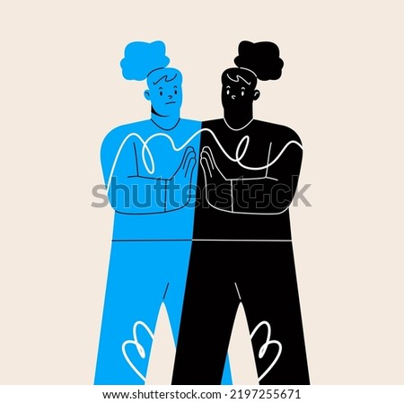 Woman discovering unknown hidden dark part of herself. Psychology concept. Colorful vector illustration
