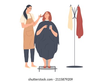 Woman discussing hairstyling with her hairdresser in the hairdressing salon