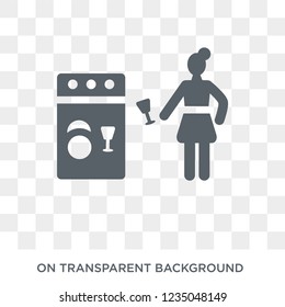 Woman Dish Washer Icon. Trendy Flat Vector Woman Dish Washer Icon On Transparent Background From Ladies Collection. 