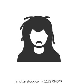 Woman with disheveled and hair. monochrome icon