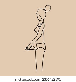 Mujer con embudo posolable. Ilustración vectorial con estilo dibujado a mano. Ilustración vectorial con estilo dibujado a mano.