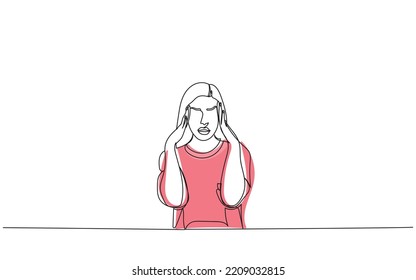 Woman in distress from anxiety, stress, and depression, inner insecurities and negativity, suffering mental pain. World mental health awareness line art. Bipolar disorder. OCD. Psychological disorder.