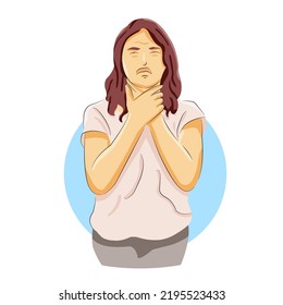 woman in distress cannot breathe suffocated coughing 