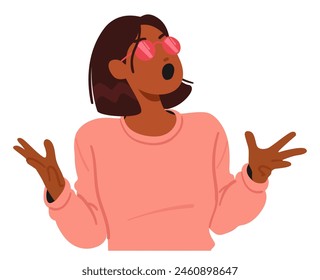 Mujer Con Una Expresión Angustiada En La Cara Gestos Con Las Manos Extendidas. Personaje Femenino Con Una Camisa Rosa Que Transmite Una Sensación De Frustración O Exasperación. Ilustración vectorial de Personas de dibujos animados