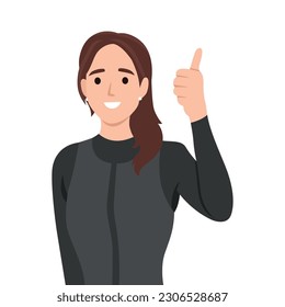 Woman diver. Woman wearing diver suit and giving a thumb up. Flat vector illustration isolated on white background 