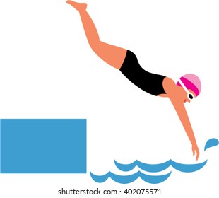 A woman diving into water. Woman jumping in swimming pool. Vector illustration