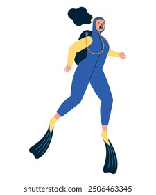 woman in diving suit snorkeling isolated