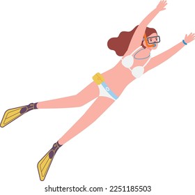 Woman diving. Swimming person in snorkeling mask underwater isolated on white background