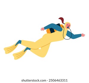 woman diving underwater cartoon isolated