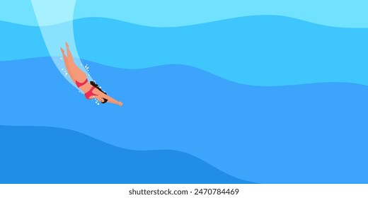 woman diving underwater in the sea ocean summer vacation vector illustration