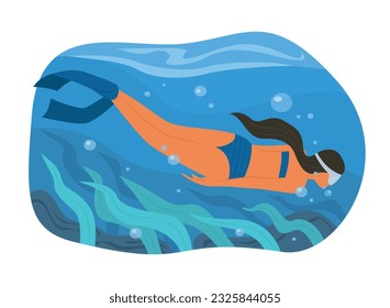 Woman Diving to Underwater for Snorkeling Concept Illustration